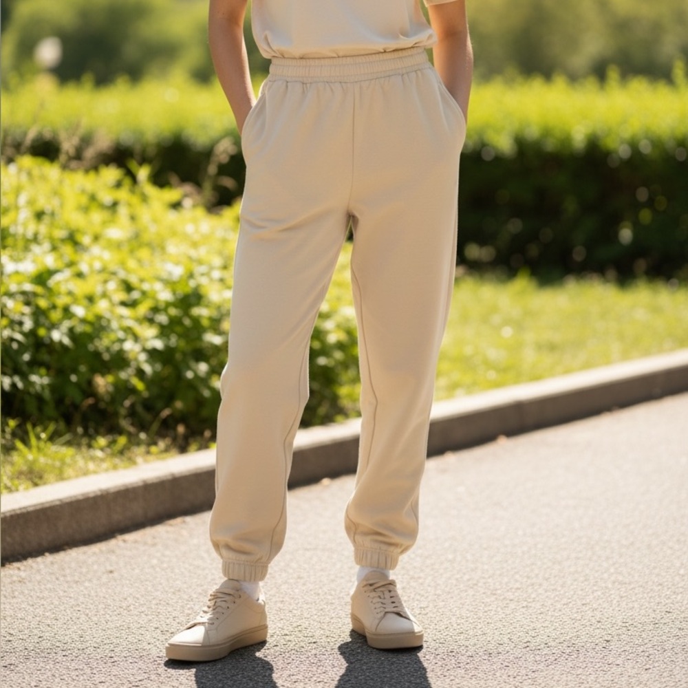 Women's Cream Elastic-Waist Lounge Pants